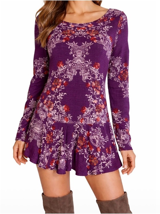 Free People Dresses & Skirts - Free People Purple Floral Blouse with Red-Orange Flowers Smooth Talker peplum MD
